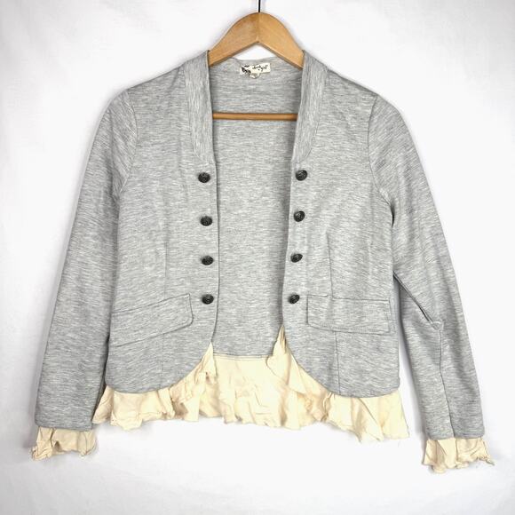 About A Girl Grey Military Button Open Front Jacket Small - Picture 1 of 7